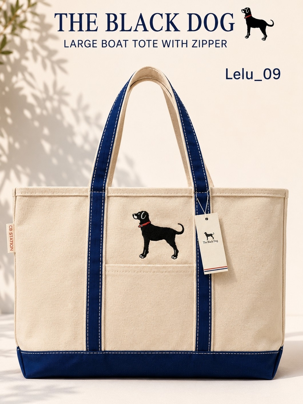 The Black Dog Large Boat Tote Bag Royal Blue Canvas Zip Top